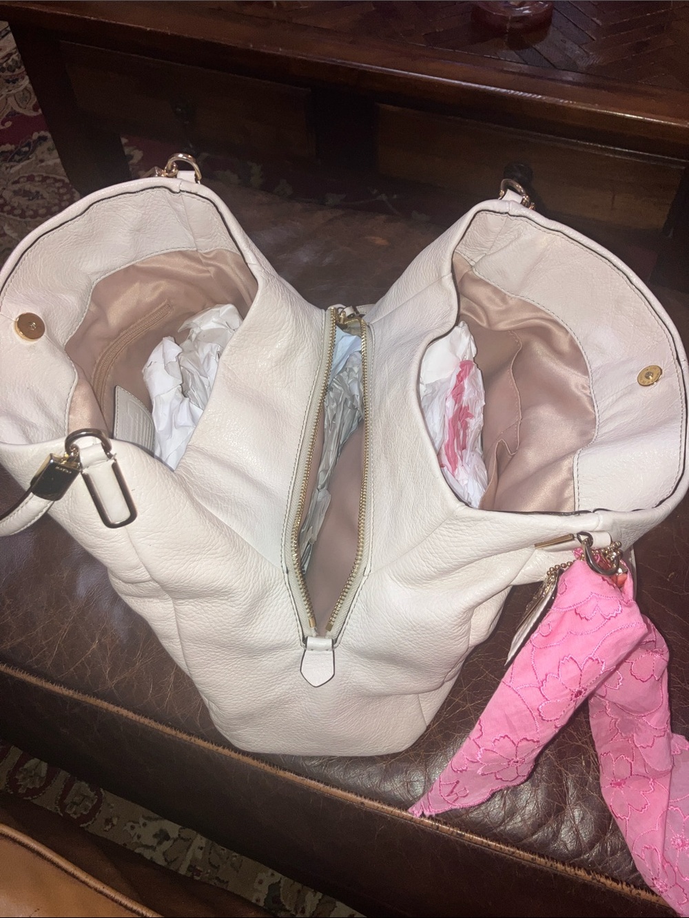 Coach White Leather Shoulder Bag with Pink Scarf Accent - Picture 9 of 16